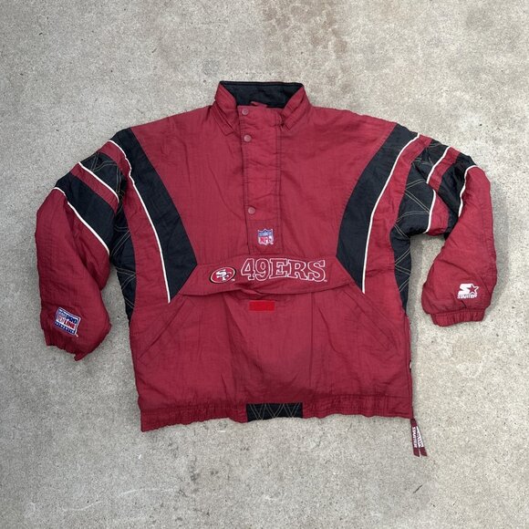 San Fransisco 49ers Pro Line VTG XL Authentic Starter Jacket Hooded Red Parka